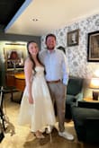 I sized up with this one, and I'm glad I did. It fit perfectly. I ordered a large and I'm 5'7 163 lbs. I wore this for my engagement dinner, and it was perfect! So classy and it has pockets! - Jade A.