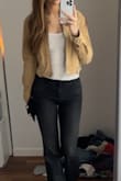 The material is excellent and very soft, the color is beautiful and goes with everything. The fit is great, and the sleeves are not too short. I've also received a lot of compliments on it. Overall, it's an amazing jacket for both spring and autumn. - Darija F.