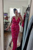 I originally ordered a medium then went all the way down to an XS to get the fit that was needed due to the flowy openness of this dress. I think it's gorgeous now and I can't wait to wear it - Mairead F.