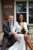 This dress was everything. Comfortable, stayed in place with a few alterations and looks fantastic in our pictures. It's a fairly good fit from the beginning, but do yourself a favor and get it tailored. It makes all the difference. - Jessica H.