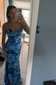 Dress fits true to size and looks just like the photos. Has a bit of stretch to it too so you are comfortable and able to move. Straps are adjustable. Colors are super vibrant and the slit is a perfect height. - Bailey A.