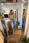 I LOVE this top! Wore it for the first time last night at our town's Thursday Night Farmers Market and received so many compliments from strangers. The colors are so fun! I am living for all things fun, funky, and just a hit of dopamine. This is it! Excuse my poor camera quality. A moment for the top is in order. With it being crochet, you do need to wear something underneath. I did a light yellow cropped cami so you couldn't really tell anything was under. So happy this worked out the way I was hoping it would! - Marissa S.
