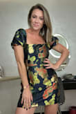 Bought this dress to go out to dinner on vacation.  It's great quality, loved the colors.  The puffy sleeves are a nice design touch to the dress.  Fit true to size.  Would recommend! - Alicia N.