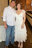 I fell in love with this dress from the first try-on. I ordered it for my engagement party, and it was perfect! It has some generous stretch if you're between sizes, but fit like a glove! I sized myself based on other reviews and pictures. solid but breathable material. It felt very elegant and I'm so happy with this purchase (: - Sarah V.
