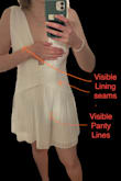 Bought this dress for graduation. It looked so cute in the pictures, but it is SHEER and low-quality. It could be so much better if it was just lined well. You can see the seams of the lining very clearly and it detracts from the overall look of the dress. Any panties/bra/petals worn are visible with how thin this fabric is. I'm very disappointed. This could have been such a cute dress if it was executed better. - Samantha K.