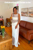 There are no words to describe this dress! It is truly beautiful and I didn't want to take it off. It is different in the best way and the lace was just the cherry on the top. The fit of the dress was about an inch big on the waist, but you could not notice this. I paired it with the 'Bride to Be' veil and never felt prettier. - Demisha R.