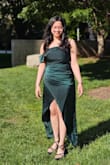 This dress does run a little small, so I would definitely recommend sizing up. I usually wear a medium, but I ordered a large in this one, and it fit like a glove! Everything about this dress was absolutely perfect. The color is so rich and beautiful in person, and I got sooo many compliments wearing it. I would highly recommend this dress - it's truly worth every penny. Especially for girlies who feel like long dresses don't suit them, this piece is AMAZING. The cut in the front gives it such a flattering look and doesn't make it feel like a typical long dress at all. It looked so good on! - Vedika H.