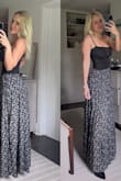 Love the skirt, let's get a nice flow to it, and very classy looking. It is a tiny bit long for me because I'm only 5'4, but I just wore slightly taller heels to compensate for it. Great addition to my wardrobe! - Karin R.