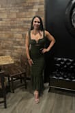 I own this in another color as well. I don't even think I wore a bra; however, sticky gel bras can add a little cleavage if you wanted. - Tricia S.