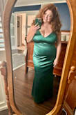 I mean, just look at this dress. It's simple elegance and emerald green!!! It's very flattering & comfortable. I wrote it for my cousin's fall wedding in NY. I feel very beautiful when I wear it. - Sara J.