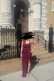I loved the material of this dress and how it hugged my body. The front covered just the right amount and the slit made it sexy as well as the low back. It was perfect for an anniversary formal event. - Jacqueline P.