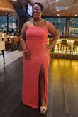 I wore this dress for my birthday dinner. It runs small, so I had to order a size up. I wear a large and some extra larges. I ordered an XXL. However, it fit perfectly. It's a little long because I am 5'3. I had to wear taller heels, but it's beautiful! Great buy! - Dermel W.