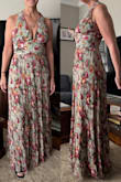 This dress fit perfectly. I was really happy. The length was true to what the photo showed on the website. I am 5' 8, 155 lbs. The dress comes down to my feet which is exactly what I wanted. It is very well made with layers under the dress so it is not see through, but also not too heavy for a warm day. - Kara W.