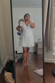 I bought this dress to have more fun summer dresses. It is really super cute but it is see through. You can't actually see my underwear but the section of my tummy is transparent whereas my underwear area is solid. You can't really tell in my photos because of the low lighting. Once I put the dress on with more sunlight, I could really tell. To make it look more consistent/polished, I need to wear tummy control or a slip. The dress is also great for my soft belly! The dress is still cute and I'll figure it out so that I can wear it. - Krisell C.