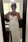 It has some stretch but not too much. Definitely no boob support so you'll need a bra or stickies to hold them up. Mine was missing the clasp part but I don't have time to return and wait for a replacement. It's a lovely dress. Buttons on the back are cute. Its simple but nice for the occasion. Also recommend a seamless spanx if you go that route. Overall lovely dress - Jhayde S.