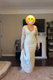 This dress is perfect for our small elopement! I am a size 8/10 and was surprised when the Large was way too big and had to exchange for a medium. The beading is a little heavy, and it's actually quite fragile. I tried this on twice and noticed a few snags, including one on the front of the arm sleeve. I'm past the return window, so I will have to get a seamstress to fix. Overall- can't wait to wear this for our special day! - Samantha O.