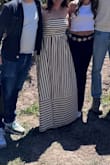 Exactly as pictured, fits true to size. The alternating stripe pattern is so flattering. The elastic back with the slightest opening makes this very comfortable and breathable. I am 5'2", so this was a true maxi dress on me, but it still wasn't too long even when wearing flats. 100% recommend - Hillary A.