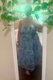 This dress broke my heart! It's such a beautiful dress, and I wanted it to work so badly, but unfortunately, it just wouldn't fit in the bust area. I'm extremely busty (38I), so I purchased the largest size (XL) hoping it would fit me. Unfortunately, it was just too small to make work. - Heidi K.