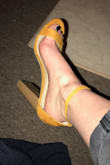 I absolutely love these! I love the wood-look block heel, color, material, everything. These were sold out when I originally discovered them, but I waited for them to come back and it was worth it. I went with my normal size, a 7, despite reviews because I own some heels in half a size down and they are too tight. I don't think my toes would've fit if I went any smaller. Very excited to wear to my boyfriend's college graduation In a few weeks!! - Rebecca M.