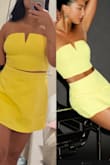 The outfit itself fits nice but the skirt is a tad longer and color is not the light neon/pastel color shown, it is yellow yellow. While it's still beautiful, it was not the color I wanted.  I will be returning. - Diane H.