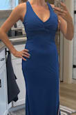 The pink is near see-through, I recommend the blue instead. It's not forgiving at all if you have even the slightest belly. The length is ridiculously long, I will end up taking off 6-8 inches. I love the scrunch detail on the rear and the strappy back. - Maggie S.