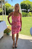 I bought this dress for a Garden Party book launch of my most recent book. The colors were so on theme. I loved how the dress looked. Perfect fit. I also really appreciated that the sides when up just high enough to keep my lat flaps at bay! So pretty. And the fabric is light and airy but snug in the right spots. - Kirsten P.