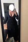 This dress is revealing for women with larger chests. If you don't mind cleavage, it holds the chest well without a bra. It is a no stretch material, but the bottom is very flowy and free moving. Comfortable, especially for events where you may be eating or feel bloated. Highly suggest. (These were the only pictures I took) - Raia R.