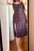 I loved this dress! I was hesitant to buy it due to the mixed reviews, but I spent weeks looking for the perfect dress, and I just kept coming back to this one.
When I first tried it on, I thought it was a little matronly. It was a weird length, the straps were too long, making the bust sit too low, and when I sat down, I felt like the slit was going to rip. I really loved the color and pattern though, and could see the potential, so I took it to a tailor and got the straps shortened. When I tell you it changed everything about this dress! Even the slit wasn't a problem anymore- it raised it a bit higher, so it was not at the widest part of my thighs anymore.
I'm always a medium, and this dress was a bit snug, but it still fit and looked amazing. - Cortney L.