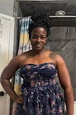 I have been struggling with my weight and very hard on myself as a person trainer and coach who has gained weight in perimenopause. I'm more wide and puffy than I'd like but that will change!
I am athletic build with wide shoulders and a very muscular frame. I knew the dress would stay up with my lats and shoulders being a lil large but the bust had me worried.
I have never been busty but something in me said to trust my gut and get a small instead of a medium.
It fits like a glove! So much so that after I lose some weight I'm working to do, I will get it altered slightly to fit more perfectly.
I'm not wearing a bra under this but definitely will after losing weight.
It is so comfortable! Exactly what I hoped for and the length is perfect for me. It has a small train/pooling that I would not change.
I'm athletic build so my height and weight are deceiving in pictures but this is straight out of the packaging. I'll add more on the day of in August. - Jessica G.