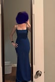 The dress is a beautiful color and very comfortable. It was a bit loose which was not a big deal but was quite long for this short gal and I ended up choosing a different dress that I didn't have to hem as much. - Aubrey