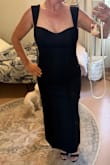 I love this dress and will wear it multiple times. Has a bit of give in it but contours nicely. - Julie R.