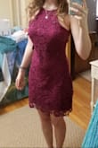 Love this dress! I bought it in magenta and green and wasn't planning on keeping both but I loved both of them so much! The magenta is a gorgeous color and the green is perfect! It appears a bit teal in my picture because of the lighting, but it is a beautiful green! The style is so flattering for larger busts and is the perfect length (not too short, not too long). It can easily be dressed up with a blazer, jewelry, and heels for more formal or business occasions, but it's perfect for a spring event such as graduation! - Caroline J.