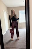 The red color is absolutely gorgeous and timeless. I bought burgundy heels from Lulus to wear with them. It was the perfect match. The pants fit great and did not need a hem. - Becky K.