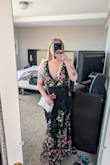 This dress was stunning, a little loose around my waist and chest, but the quality of the fabric was great, the pattern placement was perfect, and even with travel, I didn't need to iron the dress! My only complaint was after I got it tailored, the seem of the left piece of fabric on my chest kept rolling outward, and even if I ironed that 1 spot, it wouldn't stay. But I got tons of compliments and felt so comfortable. The length was perfect, and for a tall gal, that was the most important part to me. - Annie B.