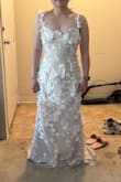 Kore White and Beige 3D Floral Mermaid Maxi Dress