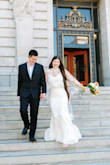 I absolutely LOVED this dress. I looked at others' reviews to find my size, and it worked out perfectly. This train size was perfect for my elopement, not too long but just enough to feel very bridal. I also loved the adjustable straps! I am small in the chest area, so I needed tape to keep them in place. If your bust is fuller, it will fit like a dream! The fabric is thick and reliable, you won't have worries of a tear or rip. Definitely recommend! - Sarah V.