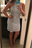 This dress is very flattering on! I was on the verge of ordering a small or medium and I went with the small and its a little tight but it looks good. The material is stretchy and its easy to move around in. Love the color and the material is a good quality! Ordered "Natural" steve madden heels to go with the dress and it looks great! - Gabriella L.