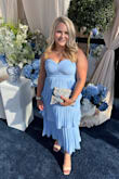 I absolutely loved this dress. The color was perfect for a summer wedding on the water. It fit perfectly, which is usually hard for me to find. I did not have to worry about the top falling down as the dress had sticky tape at the top to hold in place. Received lots of compliments and would definitely wear again! - Kaitlin W.