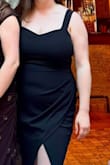 I have worn this dress to 2 weddings so far this year and I love it.
- It has been washed at delicate in the machine and it still looks the same.
- No need to iron, it doesn't wrinkle since the material is pretty thick. Which makes me think it would travel well.
- The slit is high, but it's still very manageable. I have quite narrow hips compared to my shoulders and the dress gives an hour glass figure.
- Also, fully hides my bra! - Elisabeth M.