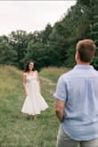 I ordered this dress for my engagement photos and it was perfect! The texture and movement are beautiful. The bust runs very large. I ordered a M (my normal size) and a S. I kept the small, but honestly could have gone down to an XS. - Katie S.