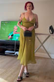 I am obsessed with the color of this dress, and I love the cutouts in the back. The reviews were right about the bust, though if you have a big chest, this dress may not be for you. I am a 38DD size 12/14, and I felt like I was busting out (even more so than the attached photo). I loved it so much, I took the risk. I'm keeping the dress, but I can only wear it on a super bold/sexy night out; otherwise, it feels too risqué. - Jessica S.