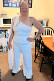 It looks great, except the zipper requires 3 people to zip. Never got easier. It was a bit more snug than I would like, but I think it's me and my body stuff. Here's a pic of no suckem tuckems and one with them. - Rachael W.