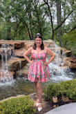 Dress is pretty but material is cheap feeling & really bouncy. This style didn't work well with my body type. Probably better for someone younger & thinner. I originally ordered a L but had to size up to an XL since it didn't fit my boobs. - Dasha V.