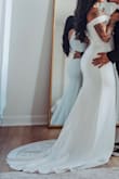 Super cute wedding dress! Only thing annoying is the piece of fabric at the front goes up when you raise your arms. Other than that, absolutely perfect. The length was just what I wanted; the train is beautiful, and the details of the buttons on the back. Couldn't have picked a better dress for my special day! - Shirley L.