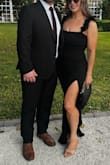 This dress is a show stopper. I originally bought a large and then exchanged for a medium, and I'm really glad I did. Lots of stretch to it, but also very formal and flattering. - Sarah K.