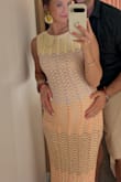 I love this dress and the multicolor to it! Perfect for spring and summer. I bought my usual size, hoping it would have some stretch because I bought it for my babymoon. I was 23 weeks pregnant, and it fit comfortably then (and when I wore it a couple months later, deep into the 3rd tri). Highly recommend! Cute, stretchy, comfy, can't go wrong! - Jillian Z.