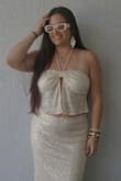 Perfect bachelorette night out outfit as a bride! Such a gorgeous set. I'm 5'4", 193lbs and ordered an XL in the skirt but it's definitely a little big and long but it still works! Def buy a pair of nude underwear because it's a little see through but love the look. Can't wait to wear again. - Ashley