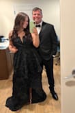Lovedddd this dress so much and got lots of compliments! Got a strapless low v bra to go with and had no trouble with the dress staying up. I'm 5'3 and wore 3.5 inch heels, and it was still a little long in length, but I didn't mind since it was more of a train almost. Would recommend! - Jordan M.