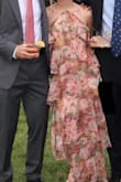 I absolutely loved this dress! It was comfortable, flattering, and perfect for a summer wedding. Good quality and ran maybe a little too large. I originally got a small and it was too big in the chest area so I sized down to XS. The neck is adjustable (ties). I received so many compliments throughout the night and felt confident wearing it. I would definitely recommend this dress for anyone looking for something elegant that's still comfortable enough to wear for hours! The back of the dress was a little long (i'm 5'6 for reference) but in hindsight, I could've just worn slightly higher heels! - Hailey W.