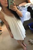 First of all, YAS GIRL! This dress is lined so you can't see thru it and it is perfect! Match with a pair of tan heals and you're good to go. Perfect for summer, especially once my tan gets a little darker! Highly recommend this dress. - Meghan C.